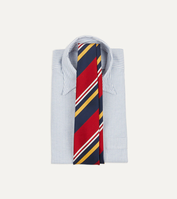 Drake's Navy Red And Yellow Baiadera Stripe Mogador Tipped Tie