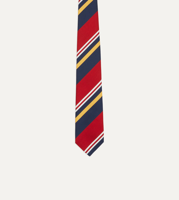 Drake's Navy Red And Yellow Baiadera Stripe Mogador Tipped Tie