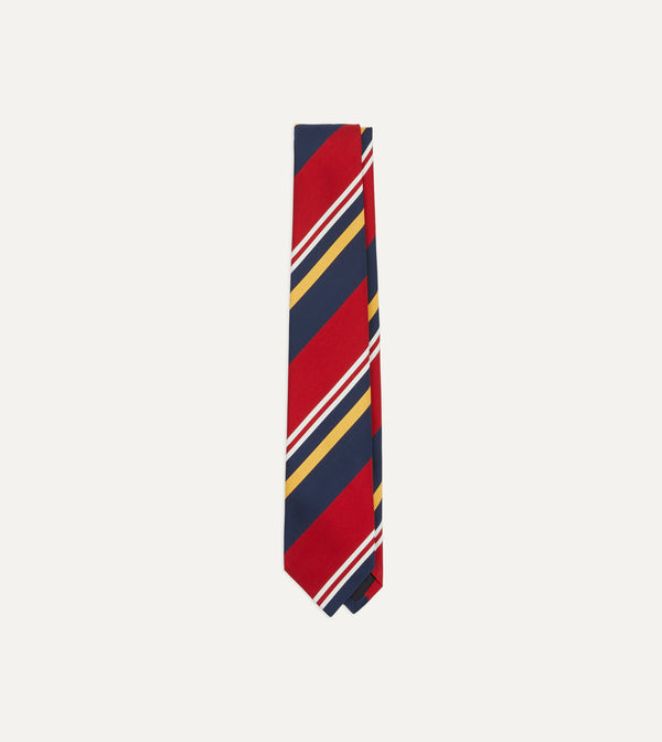drake's Navy Red and Yellow Baiadera Stripe Mogador Tipped Tie