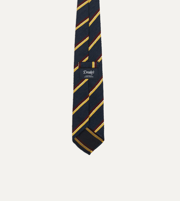 Drake's Navy Red And Yellow Stripe Shantung Silk Tie