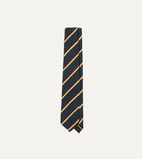 drake's Navy Red and Yellow Stripe Shantung Silk Tie