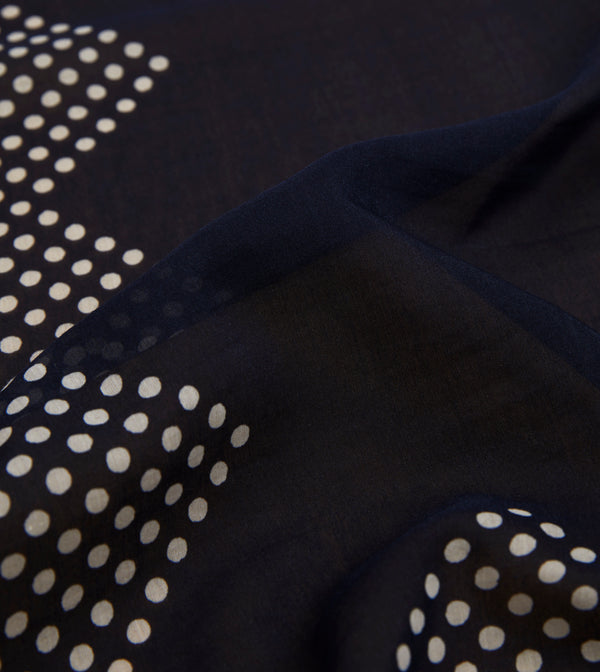 Drake's Navy Spots Border Print Silk-Cotton Bandana