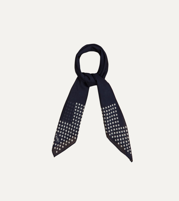 Drake's Navy Spots Border Print Silk-Cotton Bandana