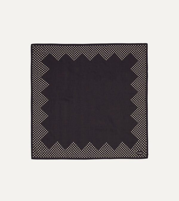 drake's Navy Spots Border Print Silk-Cotton Bandana