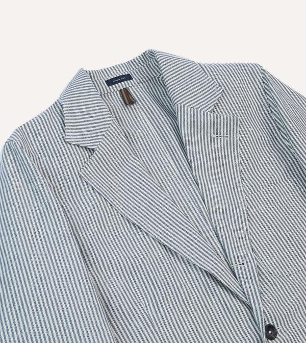 Drake's Navy Ticking Stripe Cotton Linen Games Blazer Mk. I