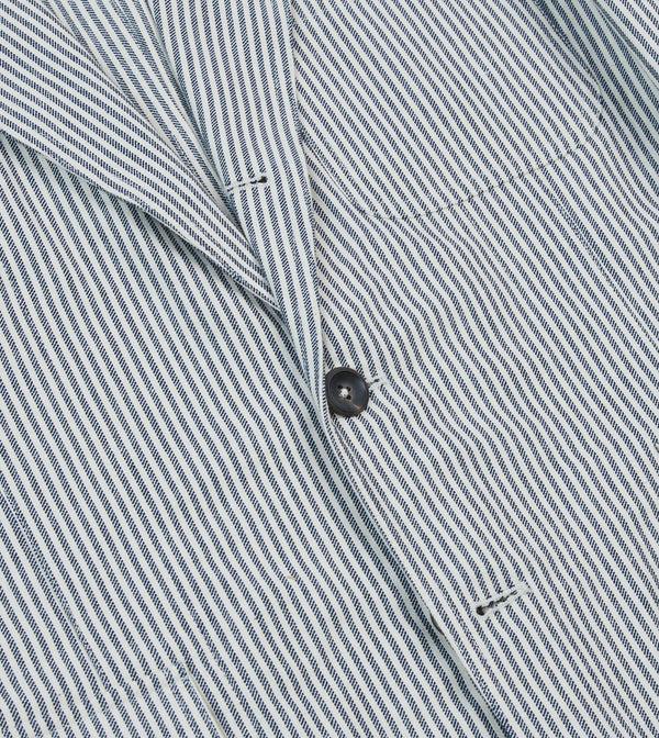 Drake's Navy Ticking Stripe Cotton Linen Games Blazer Mk. I