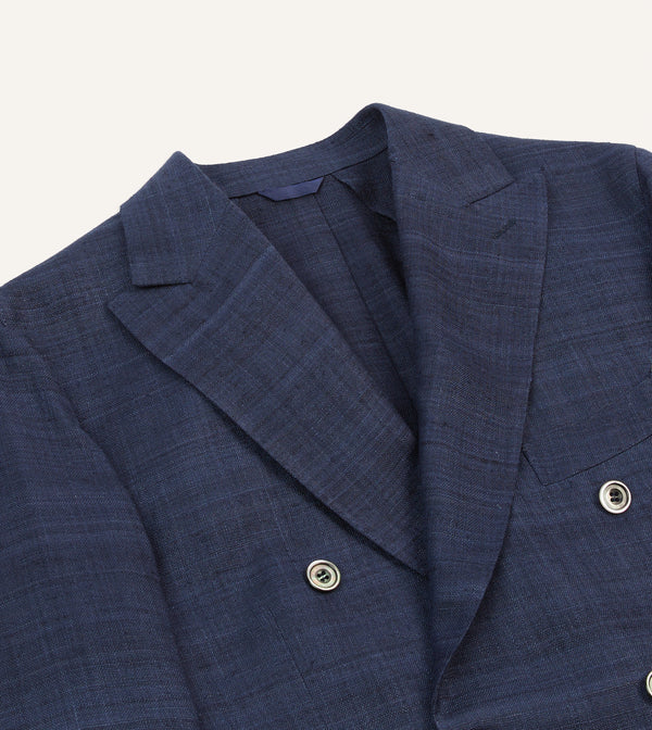 Drake's Navy Tussah Silk Double-Breasted Tailored Jacket