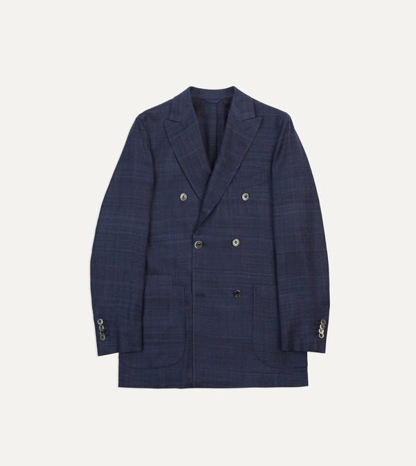 drake's Navy Tussah Silk Double-Breasted Tailored Jacket