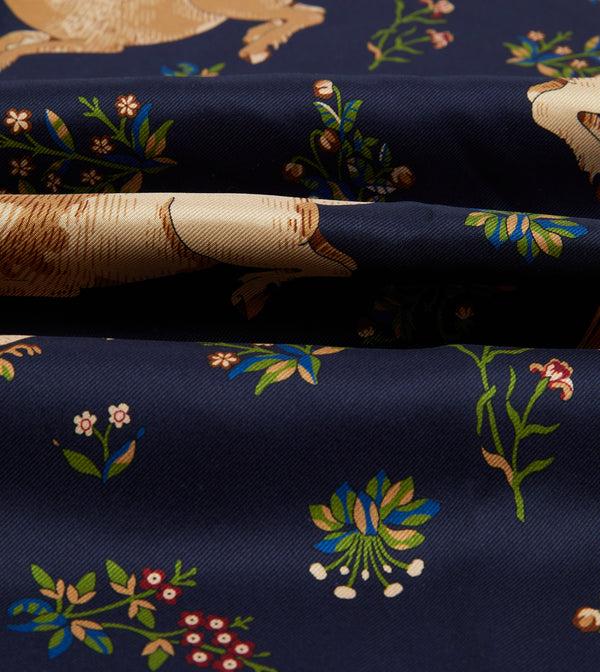 Drake's Navy Unicorn Print Tubular Silk Tasselled Scarf