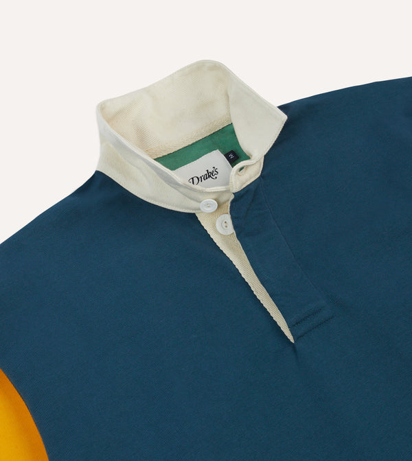 Drake's Navy Yellow Red And Green Colourblock Cotton Rugby Shirt