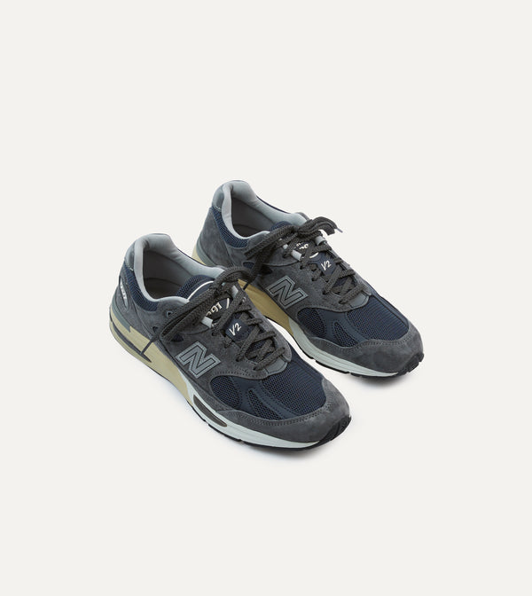 drake's New Balance Dark Gull Grey Made in UK 991v2 Trainers