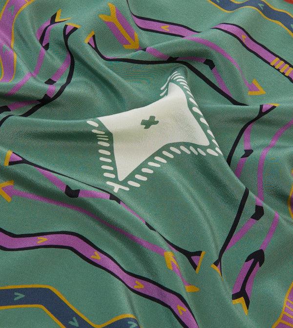 Drake's Olive And Rust Tribal Print Silk Pocket Square