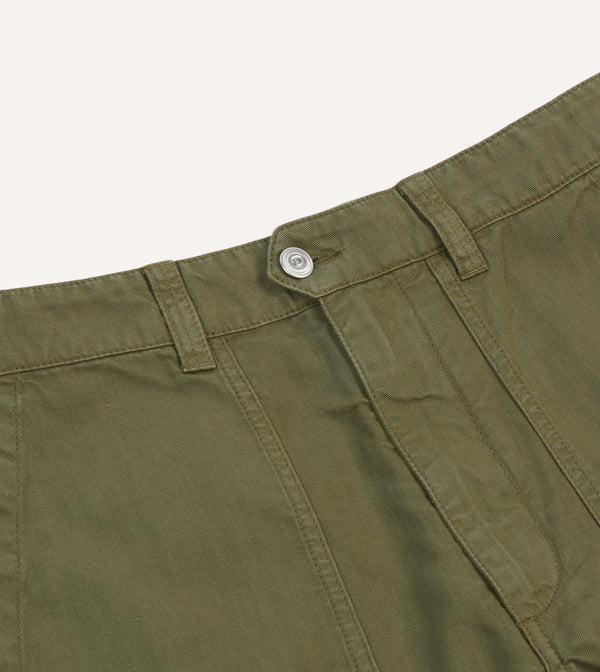Drake's Olive Cotton-Linen Herringbone Fatigue Shorts