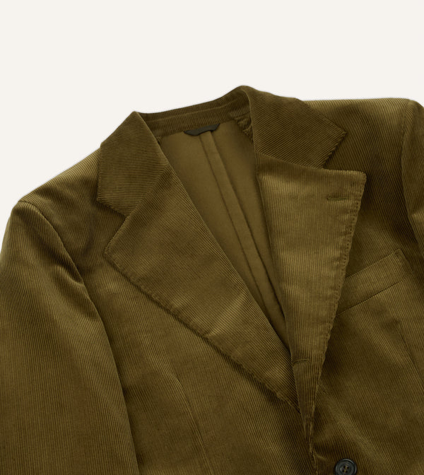 Drake's Olive Green Mid-Wale Cotton Corduroy Tailored Jacket