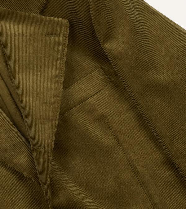 Drake's Olive Green Mid-Wale Cotton Corduroy Tailored Jacket