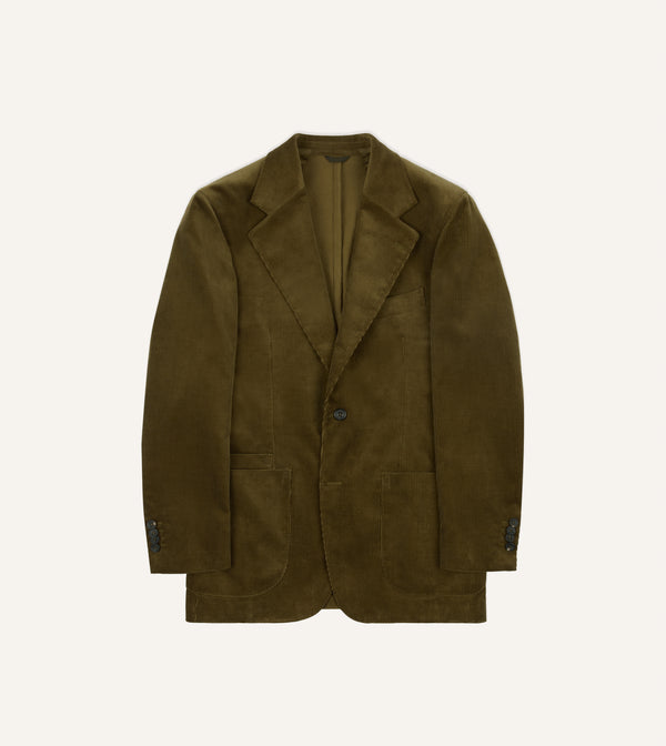 drake's Olive Green Mid-Wale Cotton Corduroy Tailored Jacket