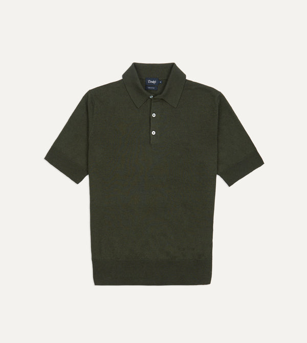 drake's Olive Knitted Linen-Cotton Short-Sleeve Polo Shirt