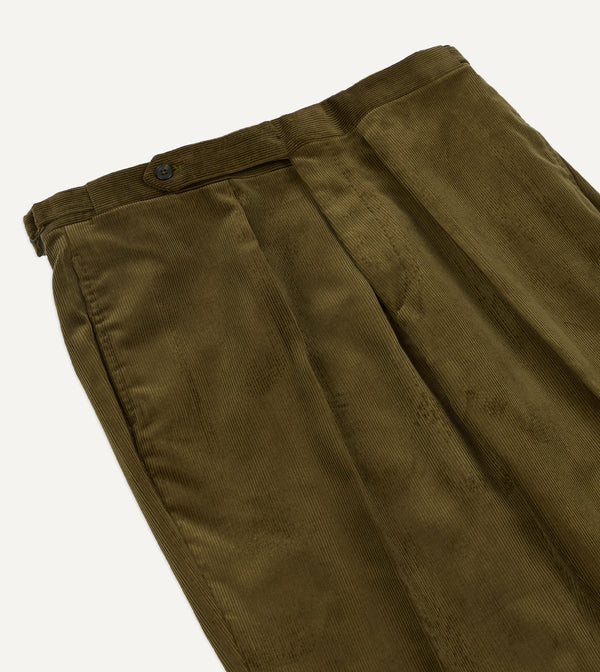Drake's Olive Mid-Wale Corduroy Single Pleat Trouser