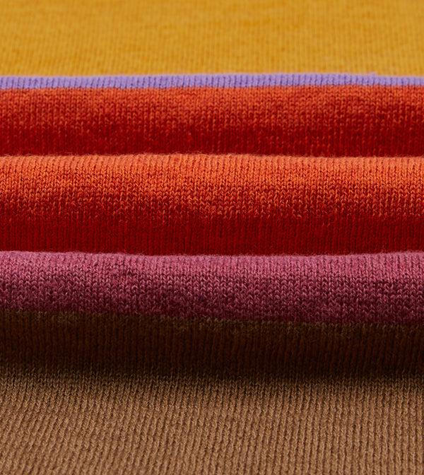 Drake's Orange Brown And Purple Linen Cotton Knitted Rugby Shirt