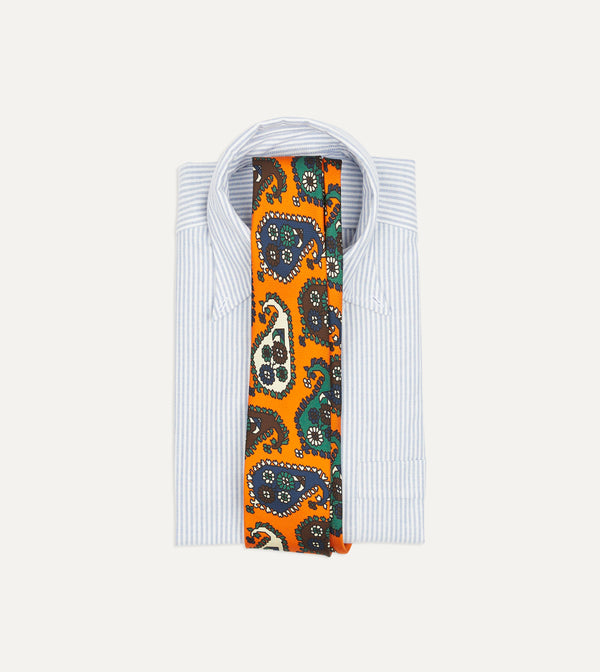 Drake's Orange Geometric Paisley Print Twill Silk Tie