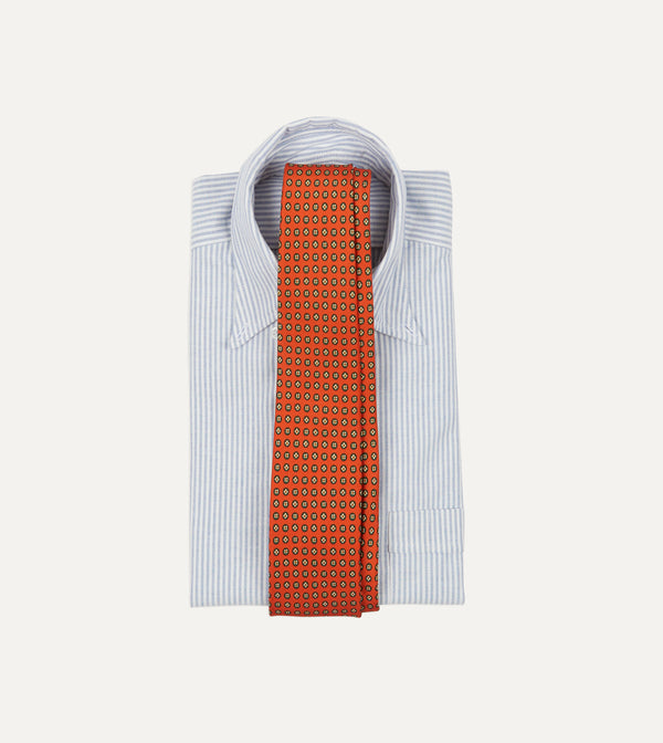 Drake's Orange Micro Geometric Print Silk Self Tipped Tie
