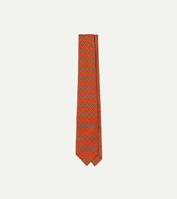 drake's Orange Micro Geometric Print Silk Self Tipped Tie