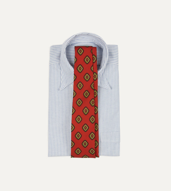 Drake's Orange Tile Print 36oz Madder Silk Self Tipped Tie