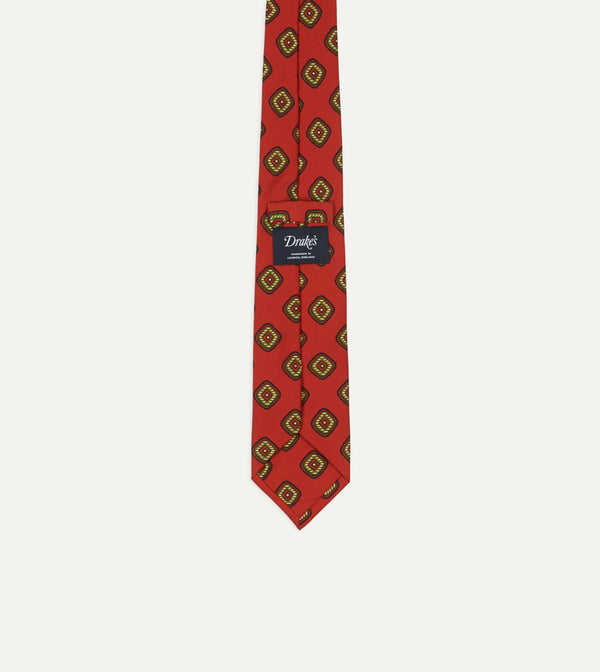 Drake's Orange Tile Print 36oz Madder Silk Self Tipped Tie