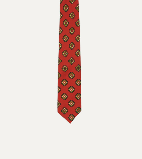 Drake's Orange Tile Print 36oz Madder Silk Self Tipped Tie