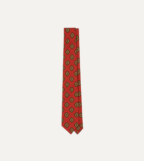 drake's Orange Tile Print 36oz Madder Silk Self Tipped Tie