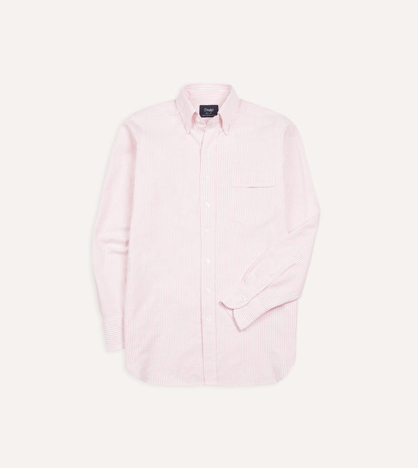 drake's Pale Pink Ticking Stripe Cotton Oxford Cloth Button-Down Shirt