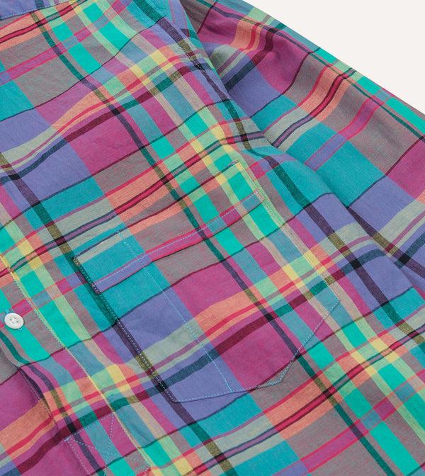 Drake's Pink And Blue Madras Check Cotton Button-Down Popover Shirt