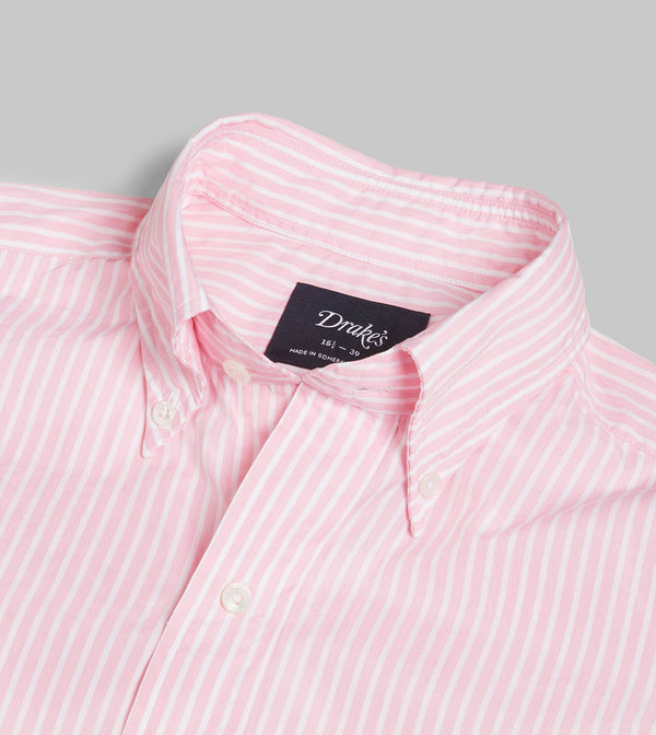 Drake's Pink Bengal Stripe Cotton Poplin Button-Down Shirt