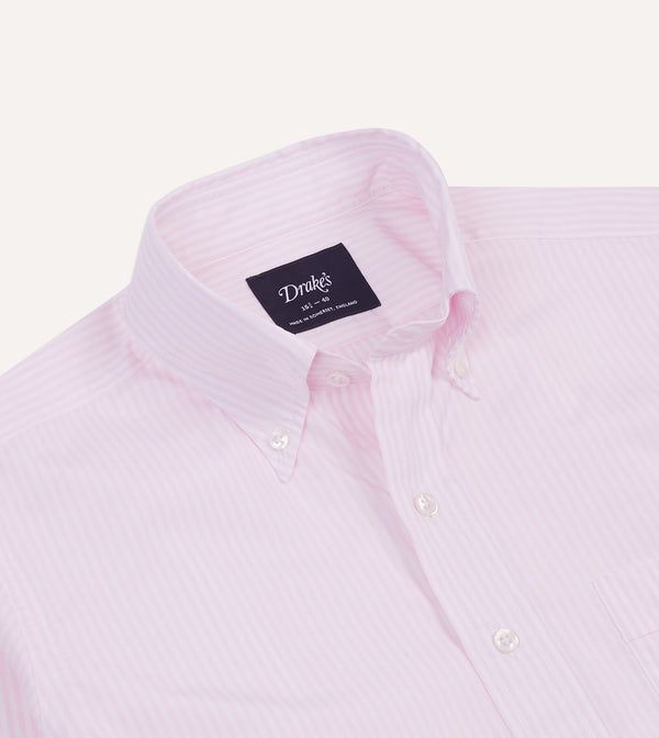 Drake's Pink Narrow Stripe Cotton Poplin Button-Down Shirt