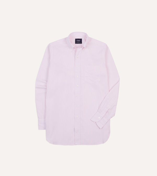 drake's Pink Narrow Stripe Cotton Poplin Button-Down Shirt