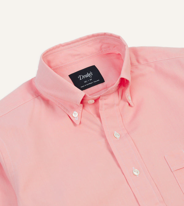 Drake's Pink Pinpoint Oxford Cotton Cloth Button-Down Shirt