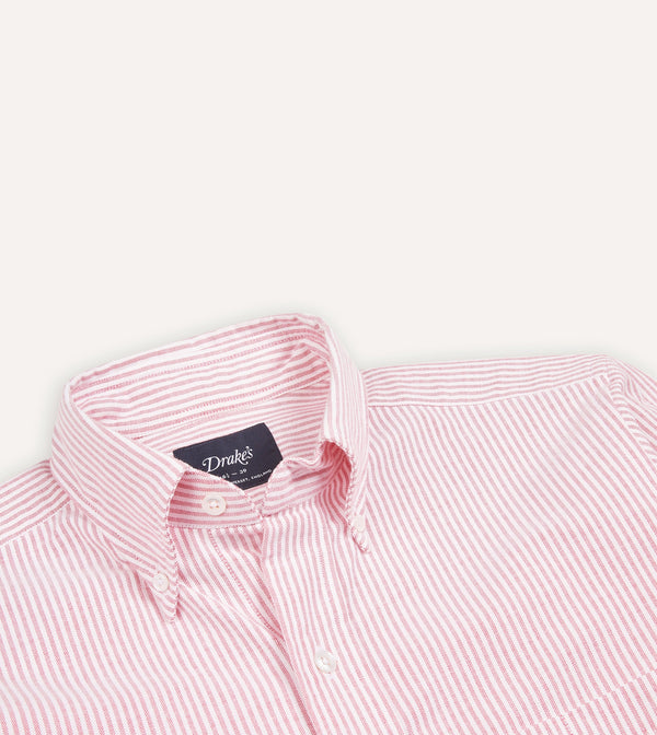 Drake's Pink Ticking Stripe Cotton Oxford Cloth Button-Down Shirt