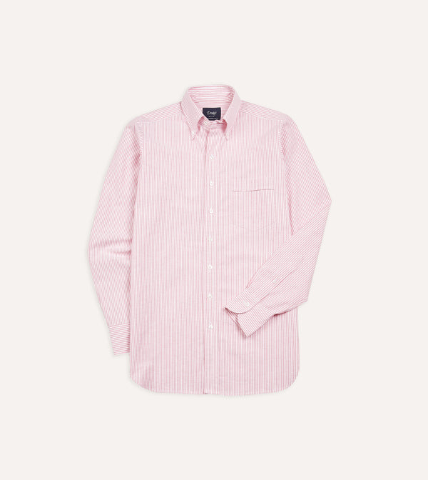 drake's Pink Ticking Stripe Cotton Oxford Cloth Button-Down Shirt