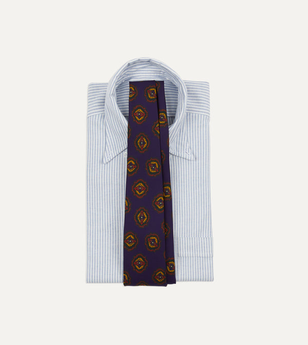 Drake's Purple Baroque Paisley 36oz Madder Silk Self Tipped Tie