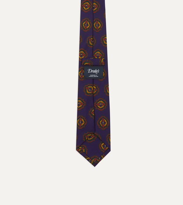 Drake's Purple Baroque Paisley 36oz Madder Silk Self Tipped Tie