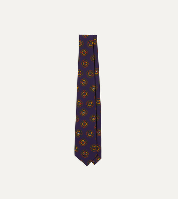 drake's Purple Baroque Paisley 36oz Madder Silk Self Tipped Tie