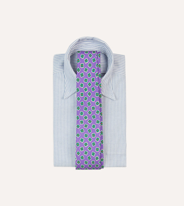 Drake's Purple Jumbled Tile Print Silk Self Tipped Tie