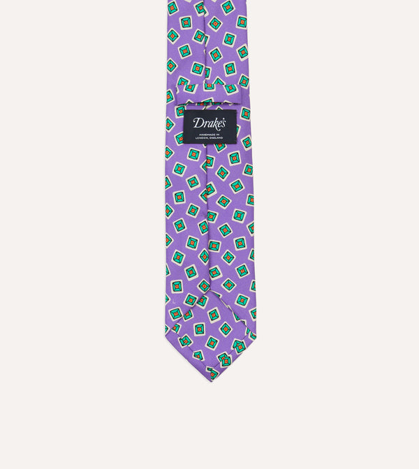 Drake's Purple Jumbled Tile Print Silk Self Tipped Tie