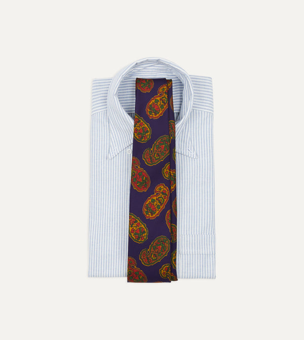 Drake's Purple Large Paisley Print Silk Self Tipped Tie
