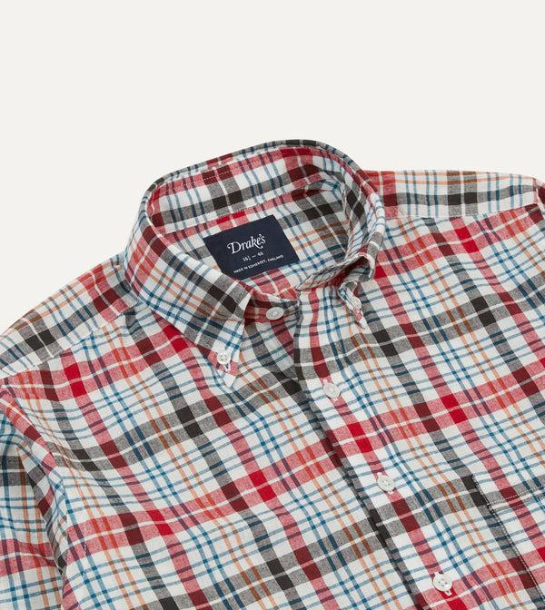 Drake's Red And Black Madras Check Cotton Button-Down Shirt