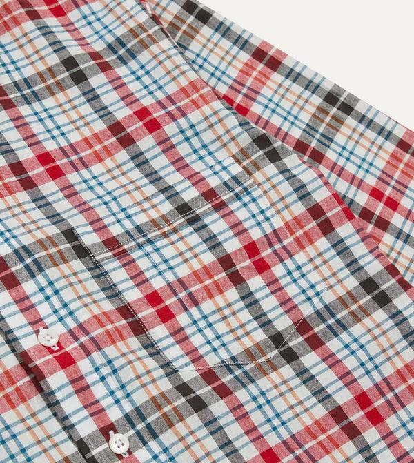 Drake's Red And Black Madras Check Cotton Button-Down Shirt