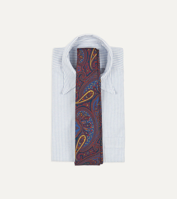 Drake's Red And Blue Large Paisley Print Madder Silk Self Tipped Tie