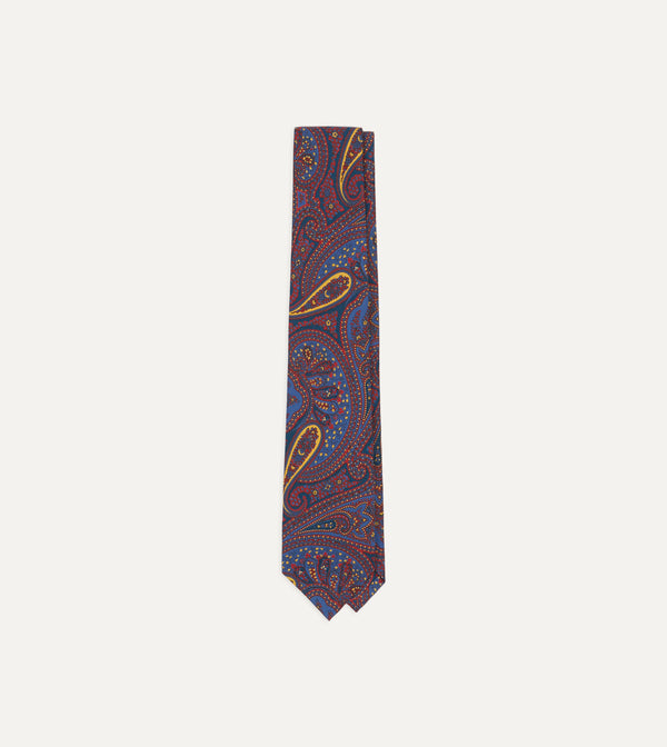 drake's Red and Blue Large Paisley Print Madder Silk Self Tipped Tie