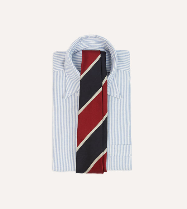 Drake's Red And Ecru Broad Stripe Mogador Silk Tipped Tie