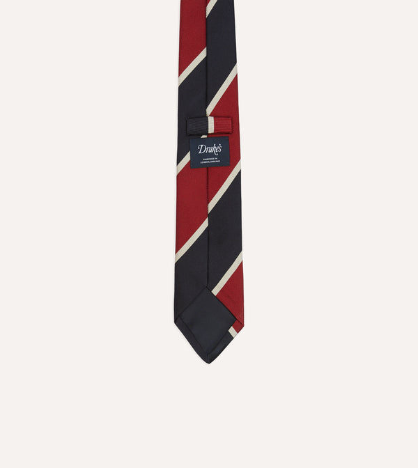 Drake's Red And Ecru Broad Stripe Mogador Silk Tipped Tie